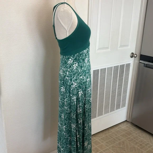 Green Sleeveless V-Neck jerseys knit comfort midi Sundress vacation tropical - Picture 5 of 14